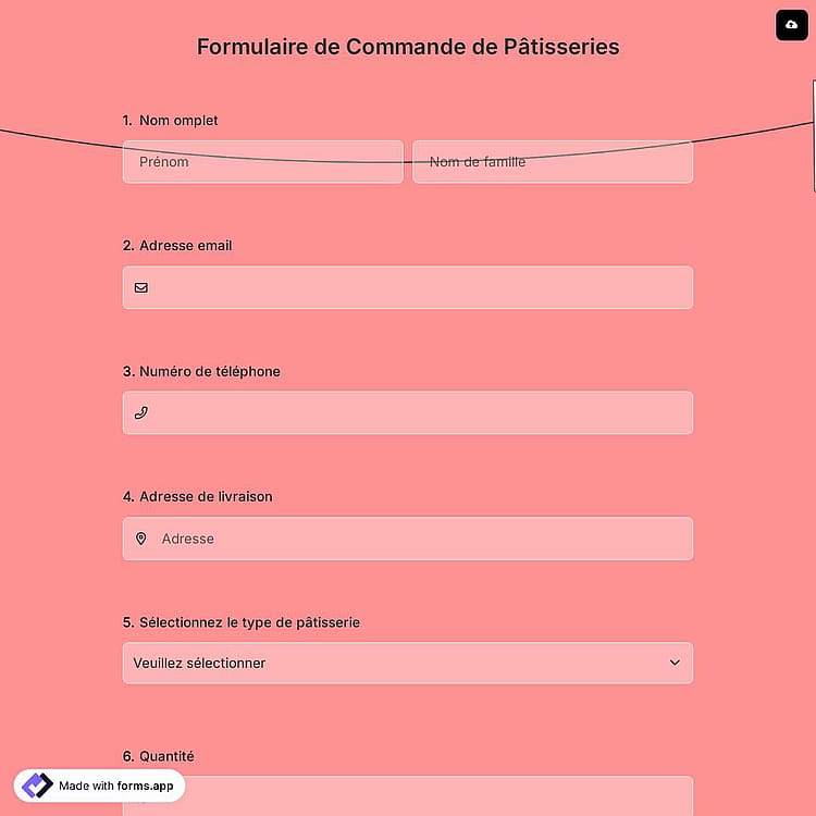 Formulaire de Commande de Pâtisseries