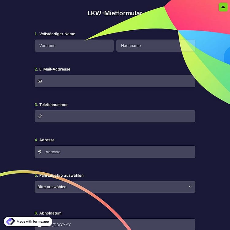 LKW-Mietformular