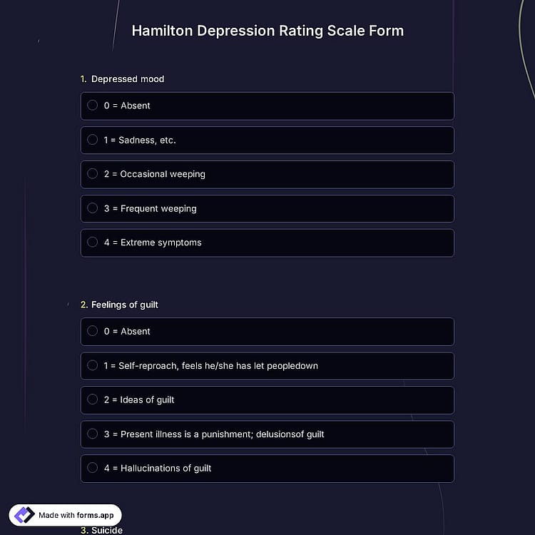 Hamilton Depression Rating Scale Form
