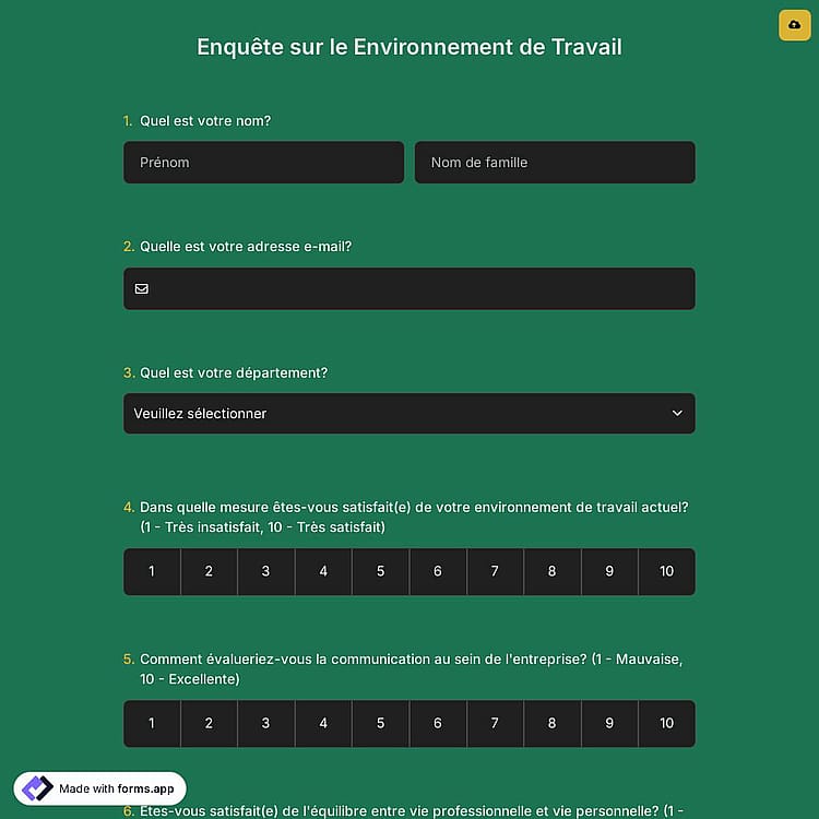 Enquête sur le Environnement de Travail