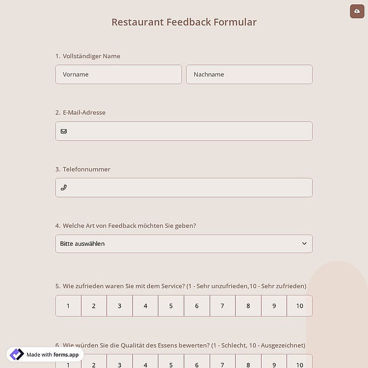 Restaurant-Feedback-Formular