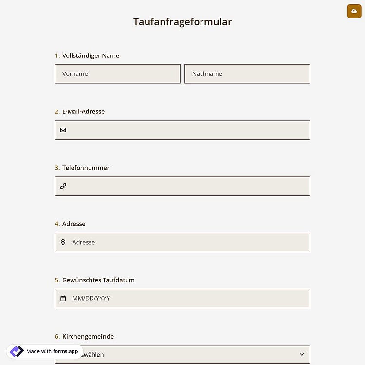 Taufanfrageformular