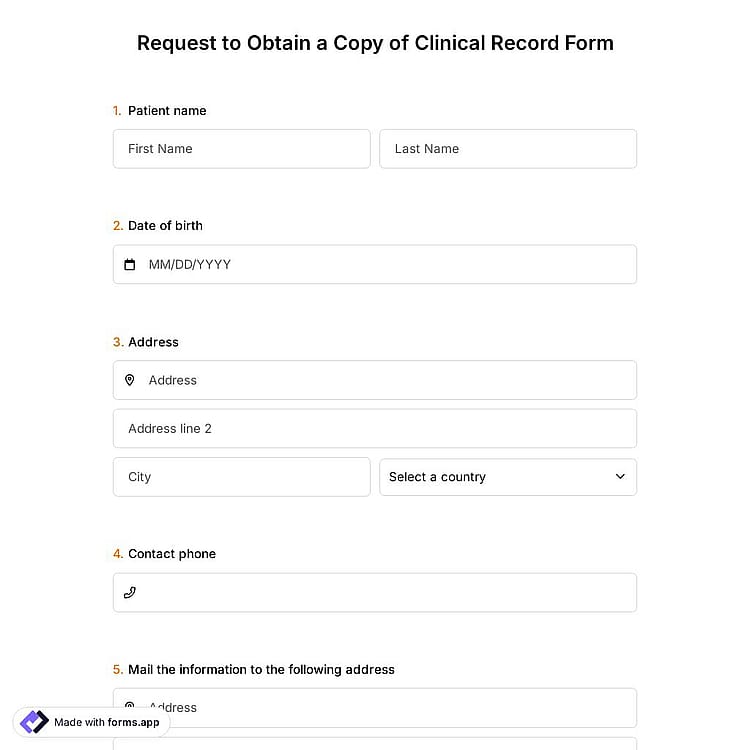 Request to Obtain a Copy of Clinical Record Form