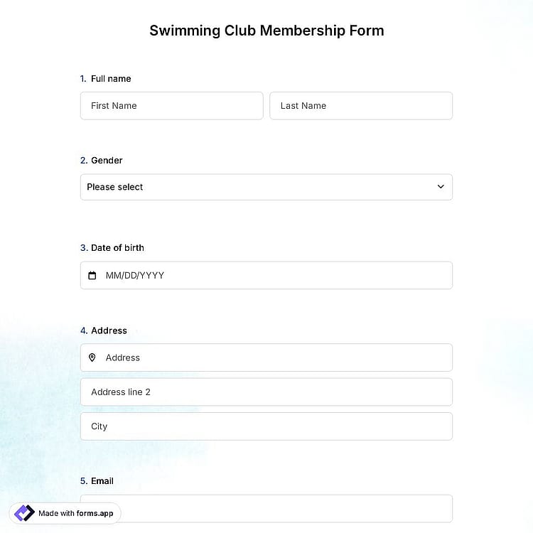 Swimming Club Membership Form