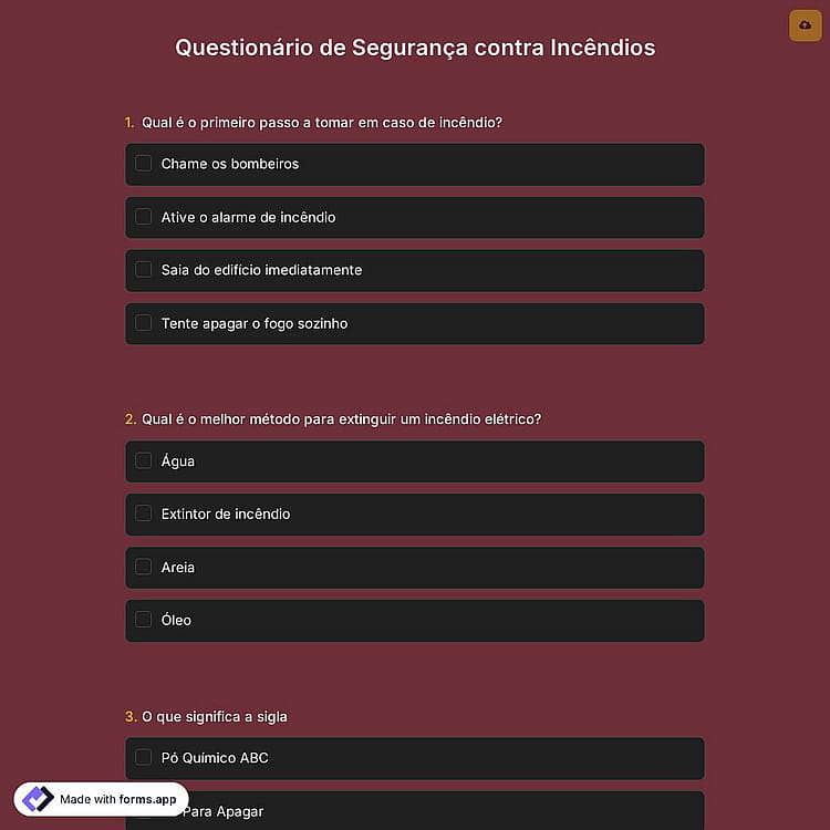 Questionário de Segurança contra Incêndios