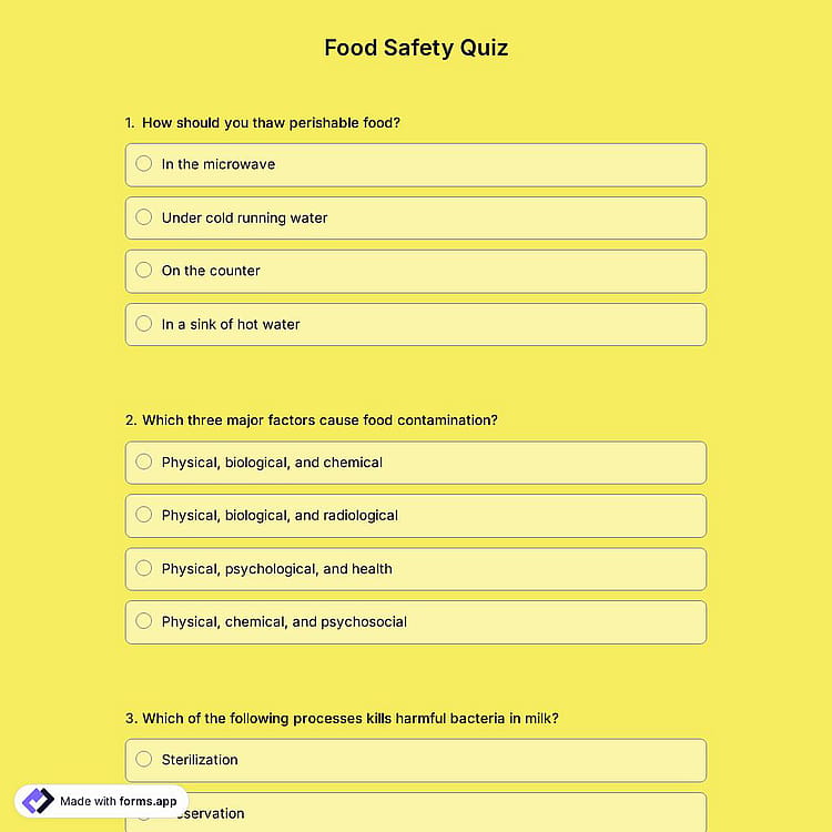 Food Safety Quiz