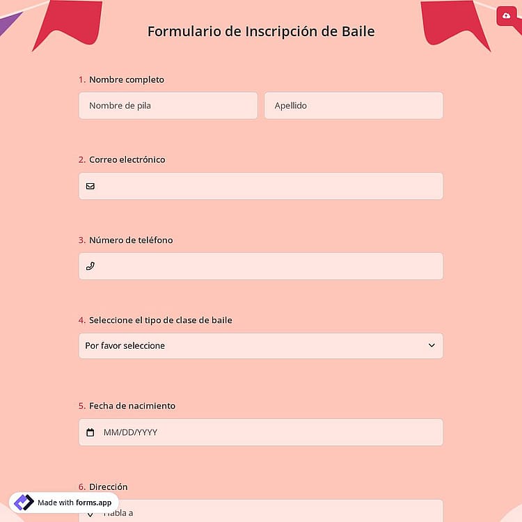 Formulario de Inscripción de Baile