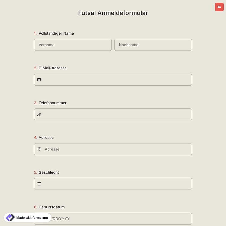 Futsal Anmeldeformular