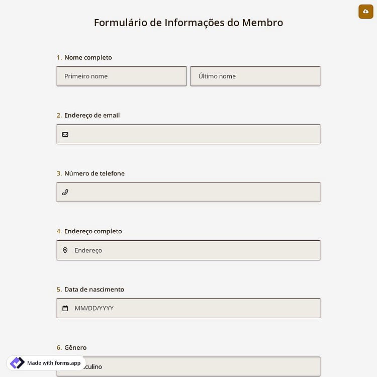 Formulário de Informações do Membro