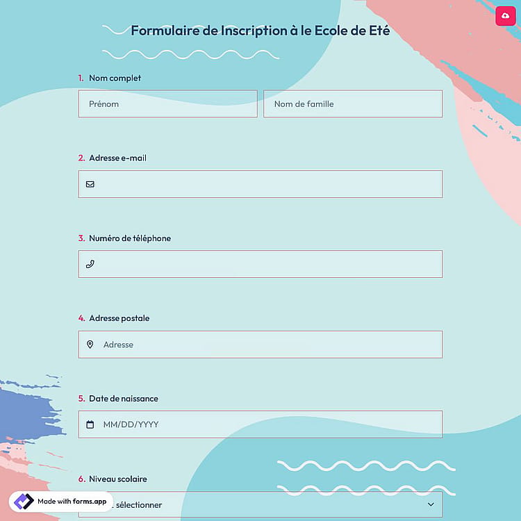 Formulaire de Inscription à le Ecole de Eté