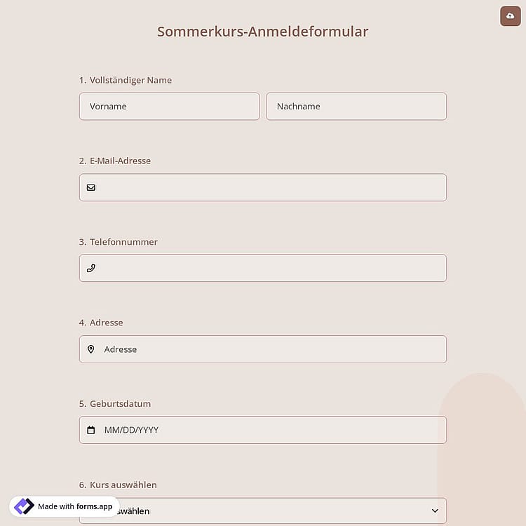 Sommerkurs-Anmeldeformular