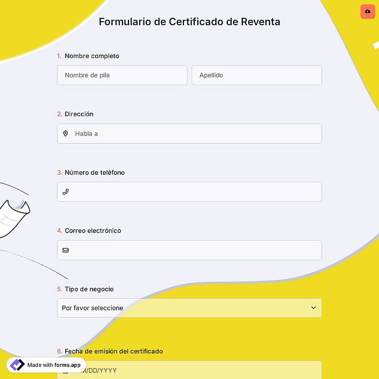 Formulario de Certificado de Reventa