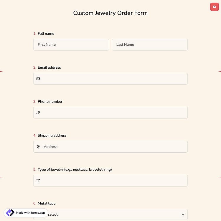 Custom Jewelry Order Form