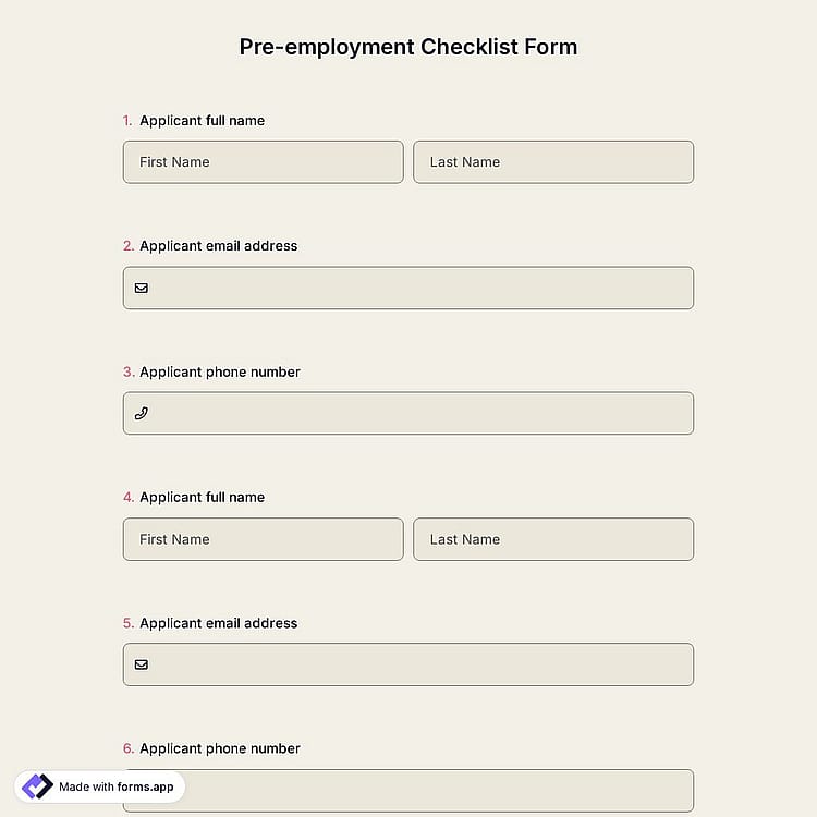 Pre-Employment Checklist Form
