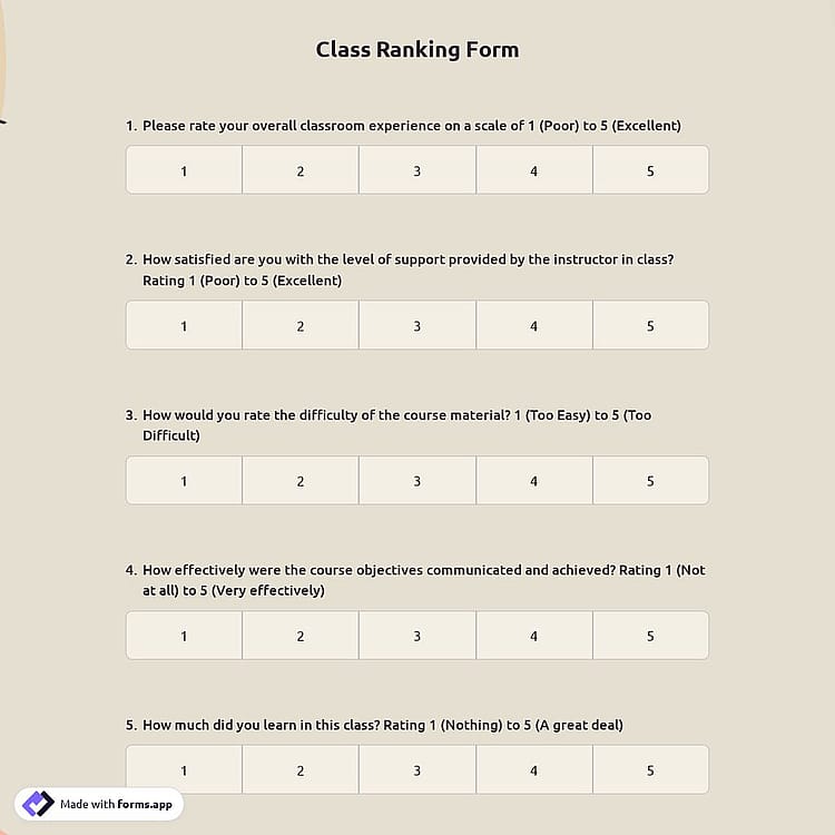 Class Ranking Form
