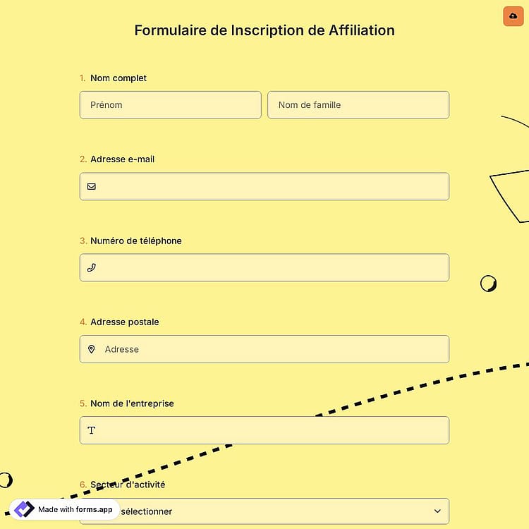 Formulaire de Inscription de Affiliation