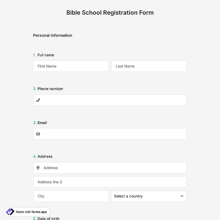 Bible School Registration Form