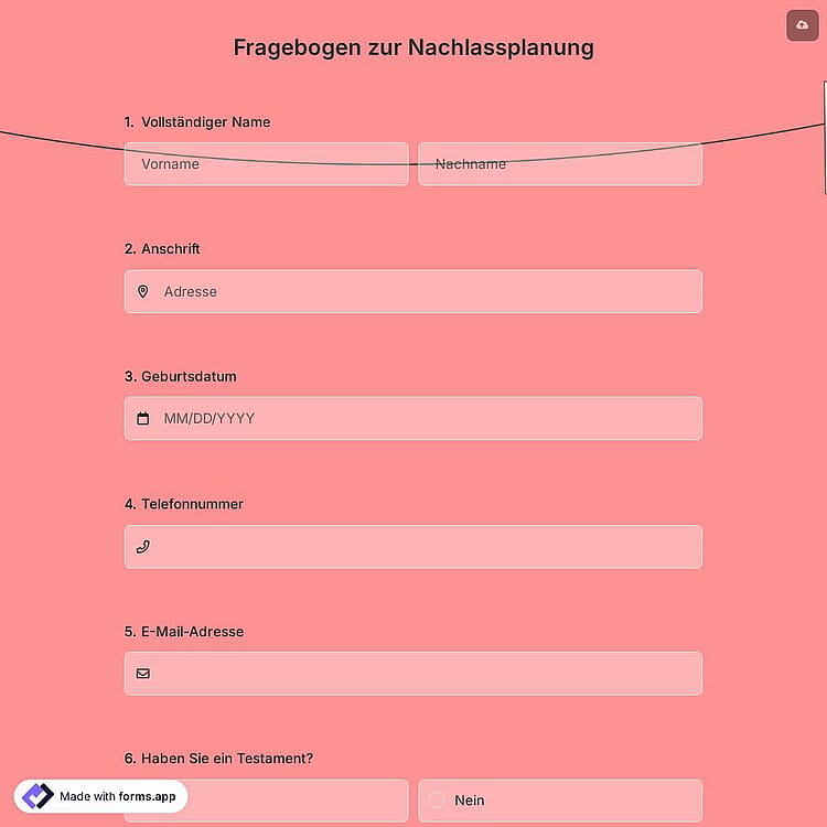 Fragebogen zur Nachlassplanung