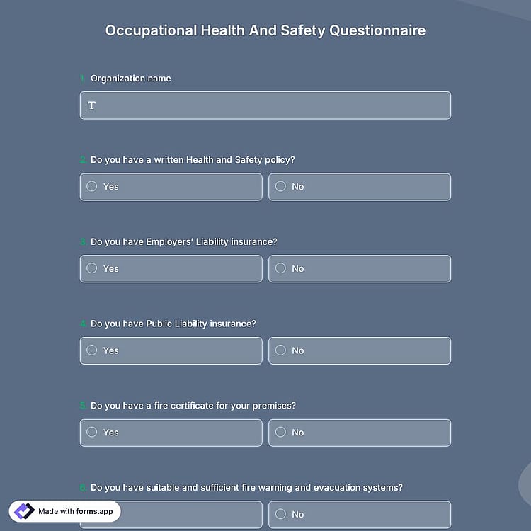 Occupational Health And Safety Questionnaire