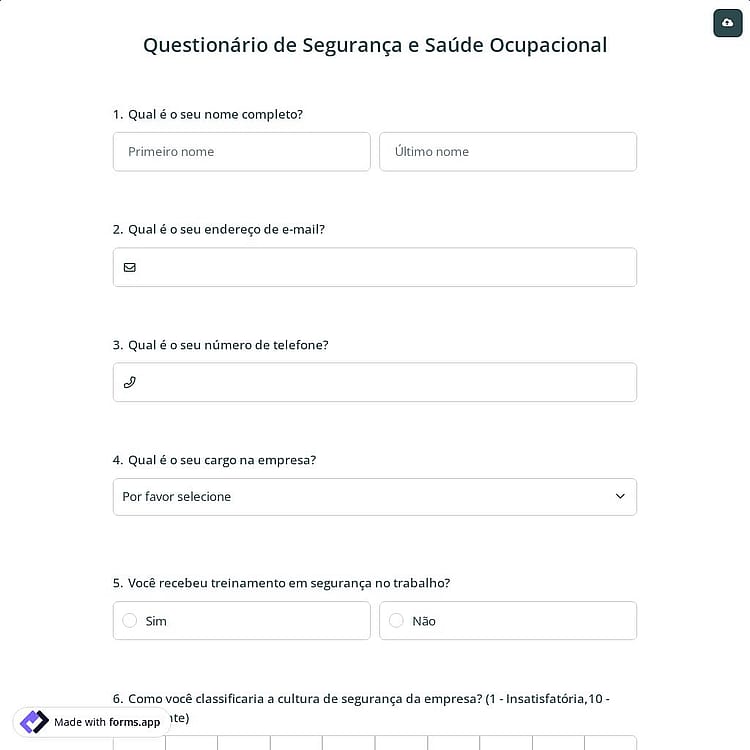 Questionário de Segurança e Saúde Ocupacional