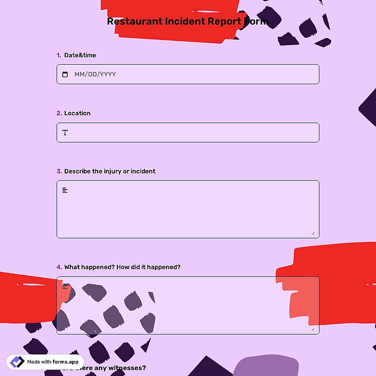 Restaurant Incident Report Form