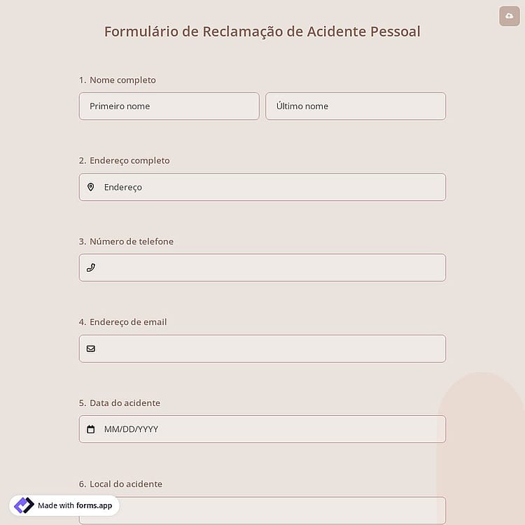 Formulário de Reclamação de Acidente Pessoal