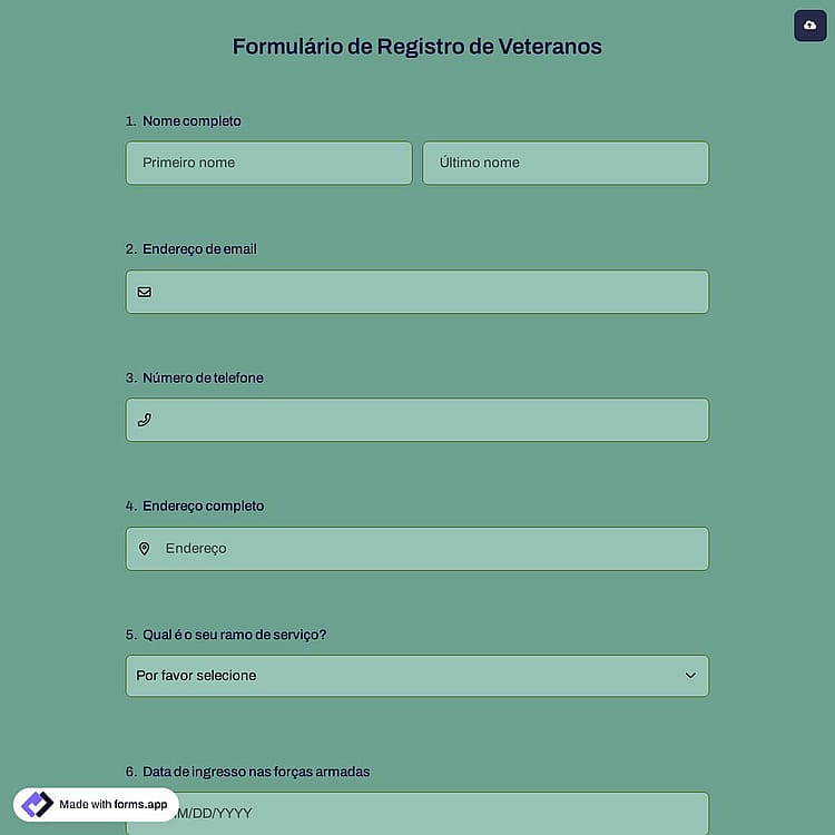 Formulário de Registro de Veteranos