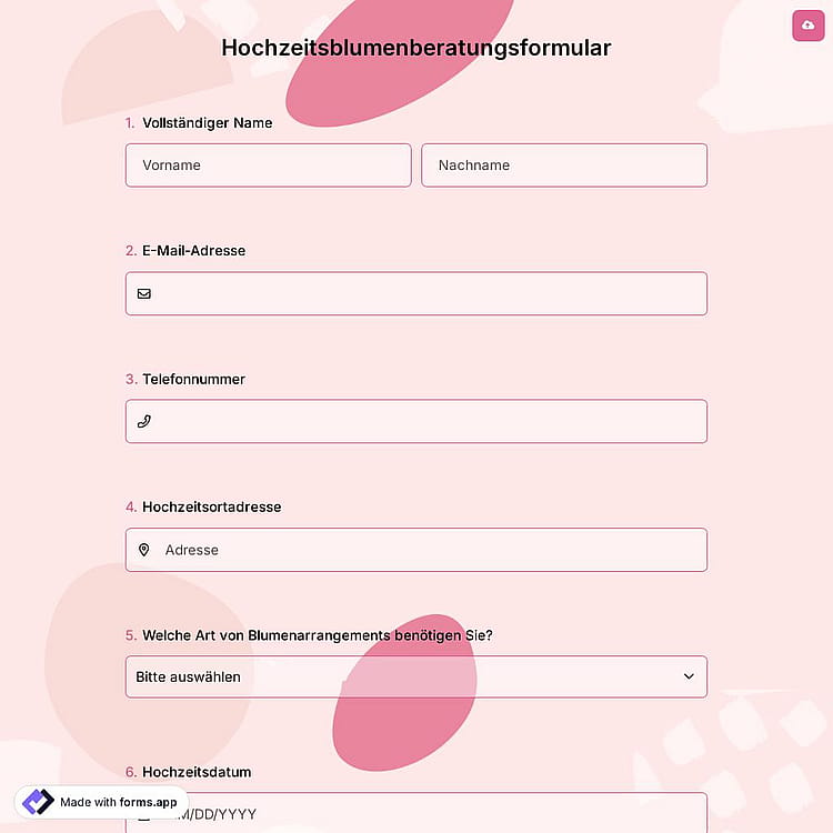 Hochzeitsblumenberatungsformular