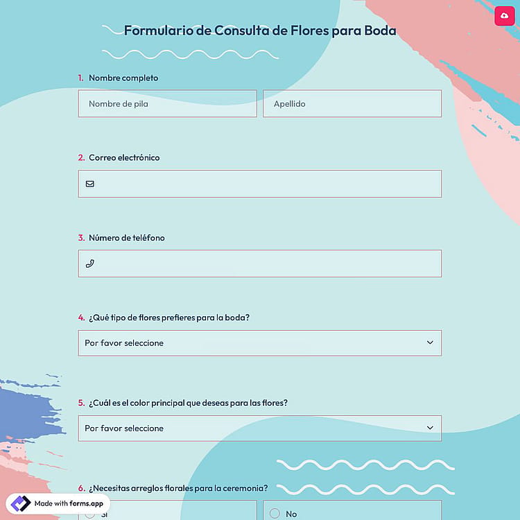 Formulario de Consulta de Flores para Boda