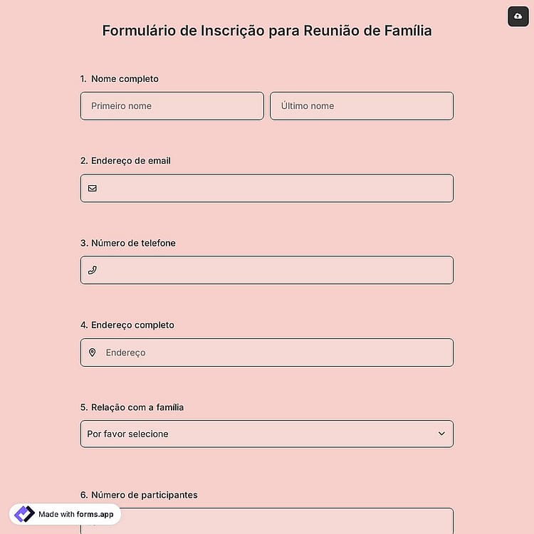 Formulário de Inscrição para Reunião de Família