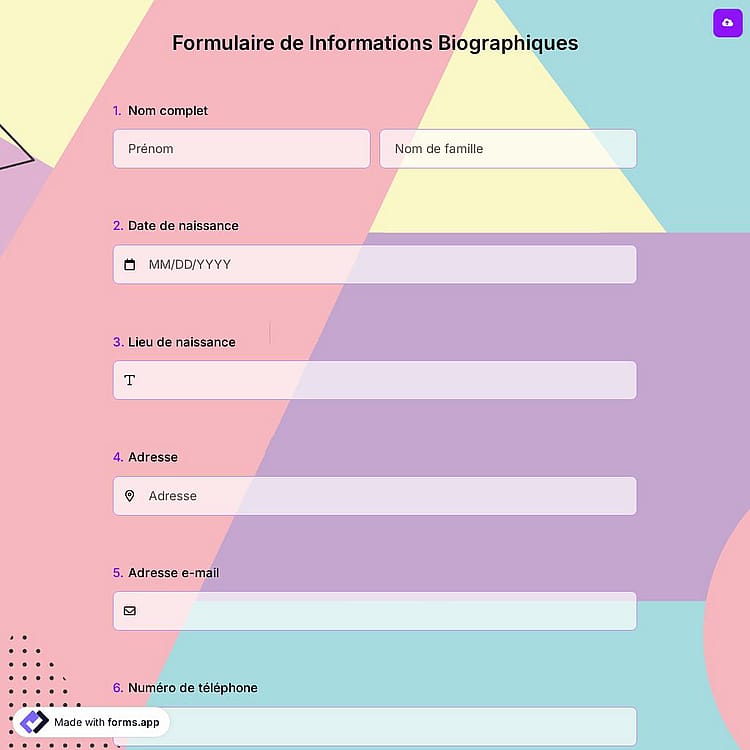 Formulaire d'informations biographiques