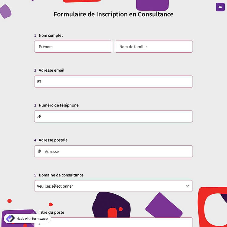 Formulaire de Inscription en Consultance
