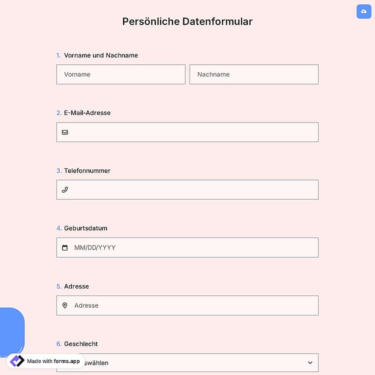 Persönliche Datenformular