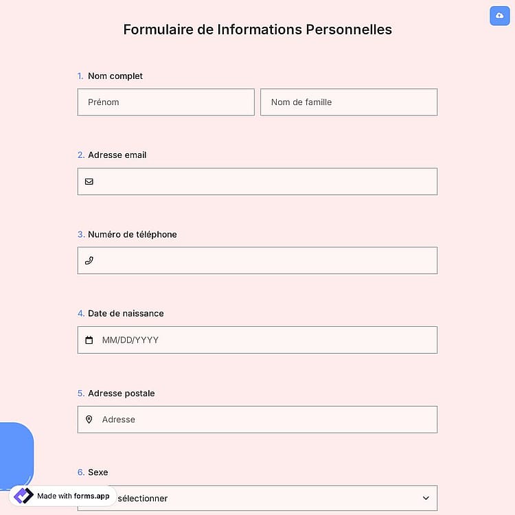Formulaire d'informations personnelles