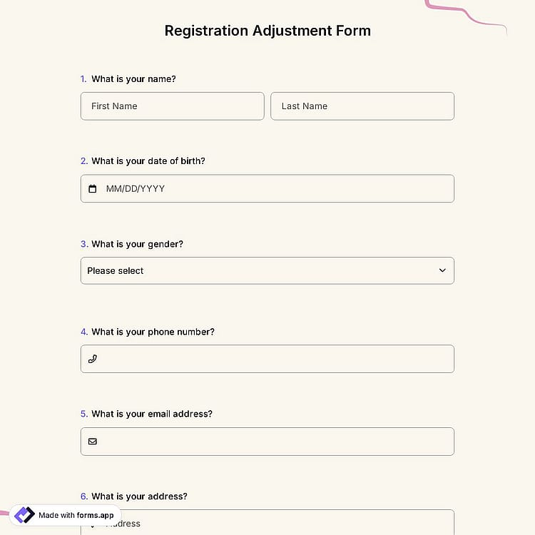 Registration Adjustment Form