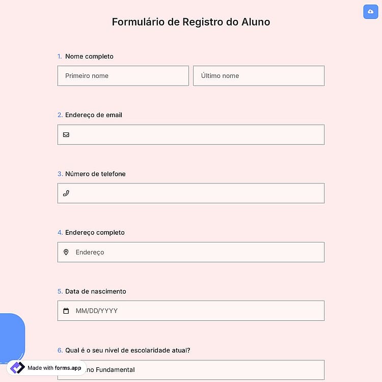 Formulário de Registro do Aluno