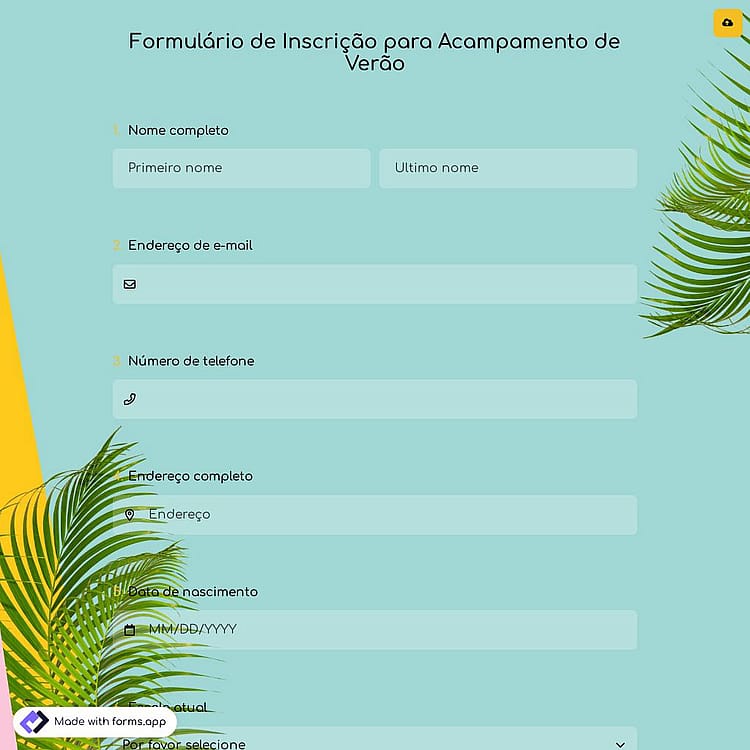 Formulário de Inscrição para Acampamento de Verão