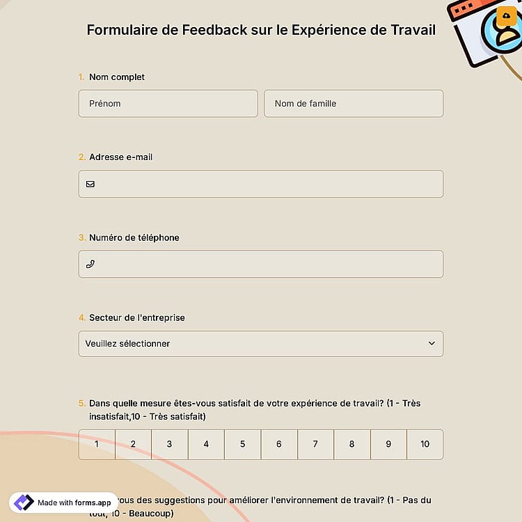 Formulaire de Feedback sur le Expérience de Travail