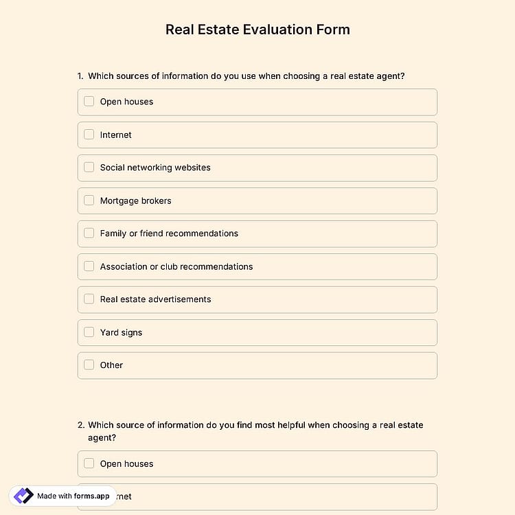 Real Estate Evaluation Form