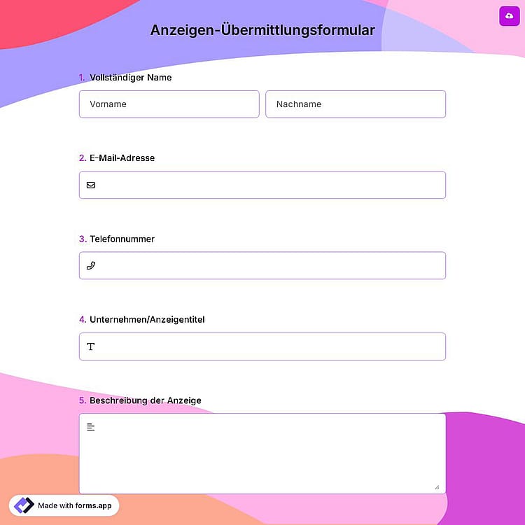Anzeigen-Übermittlungsformular