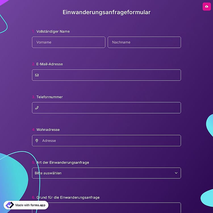 Einwanderungsanfrageformular