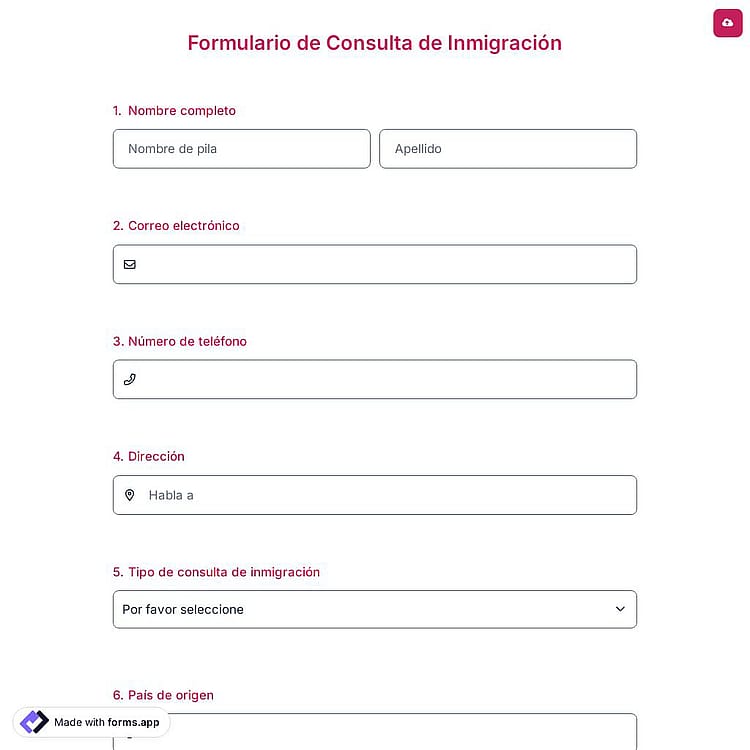 Formulario de Consulta de Inmigración