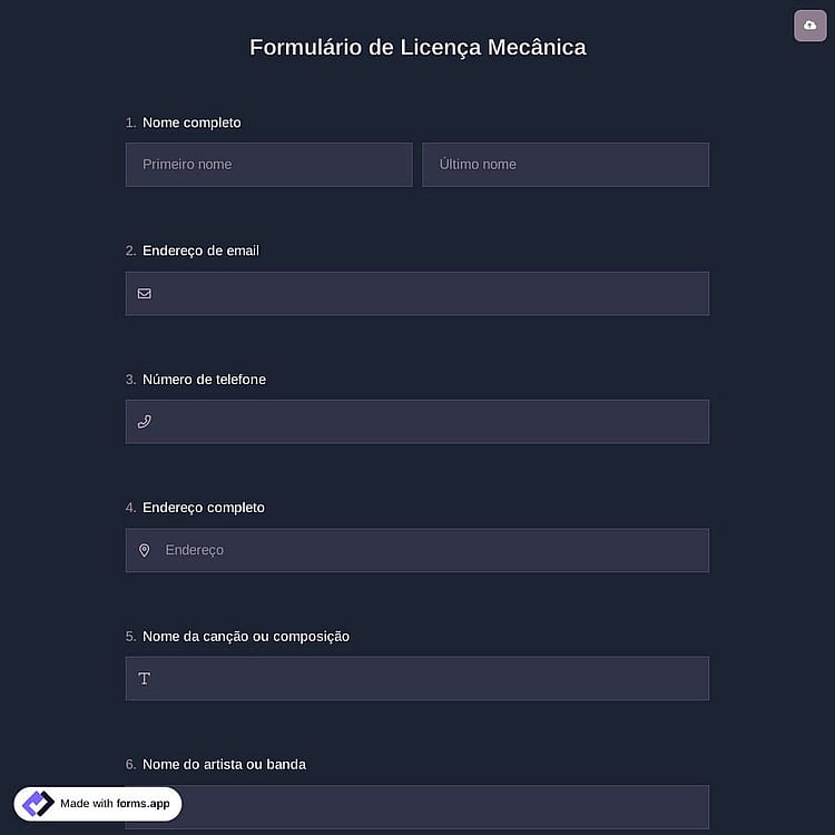 Formulário de Licença Mecânica