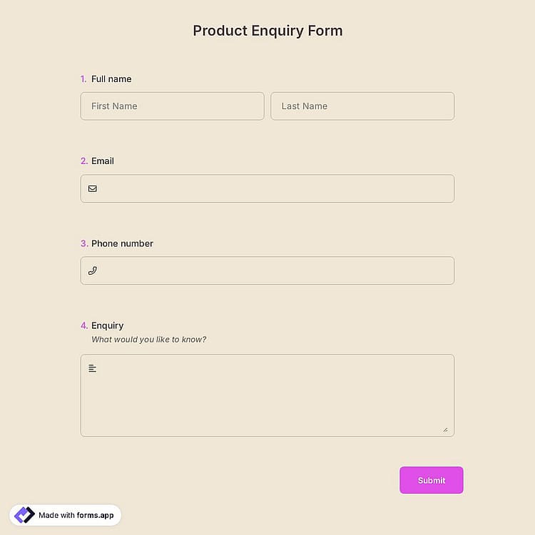 Product Enquiry Form