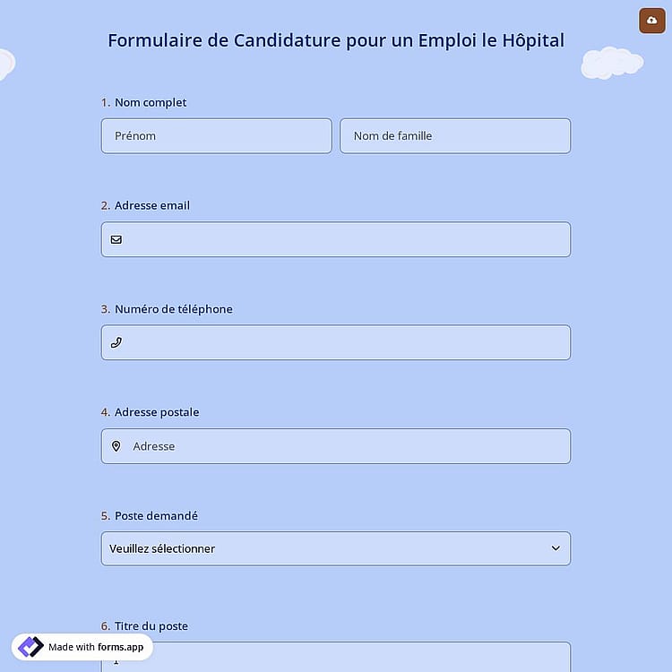 Formulaire de Candidature pour un Emploi le Hôpital