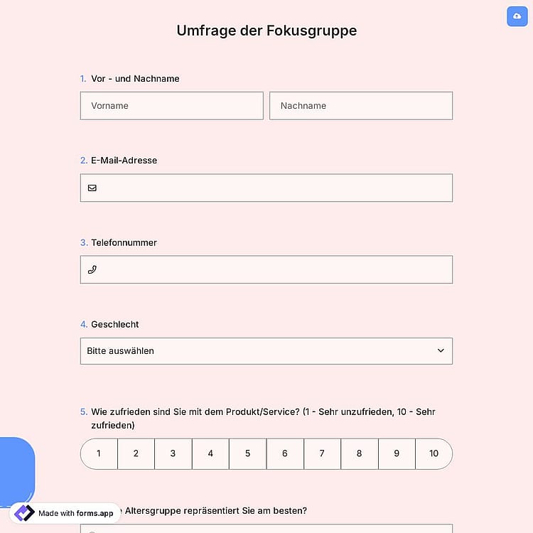 Umfrage der Fokusgruppe