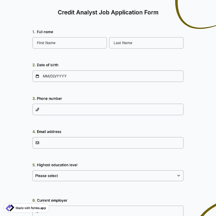 Credit Analyst Job Application Form