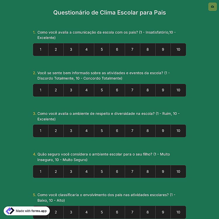 Questionário de Clima Escolar para Pais