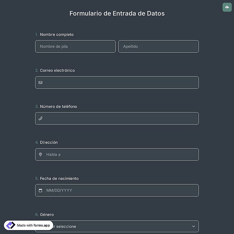 Formulario de entrada de datos