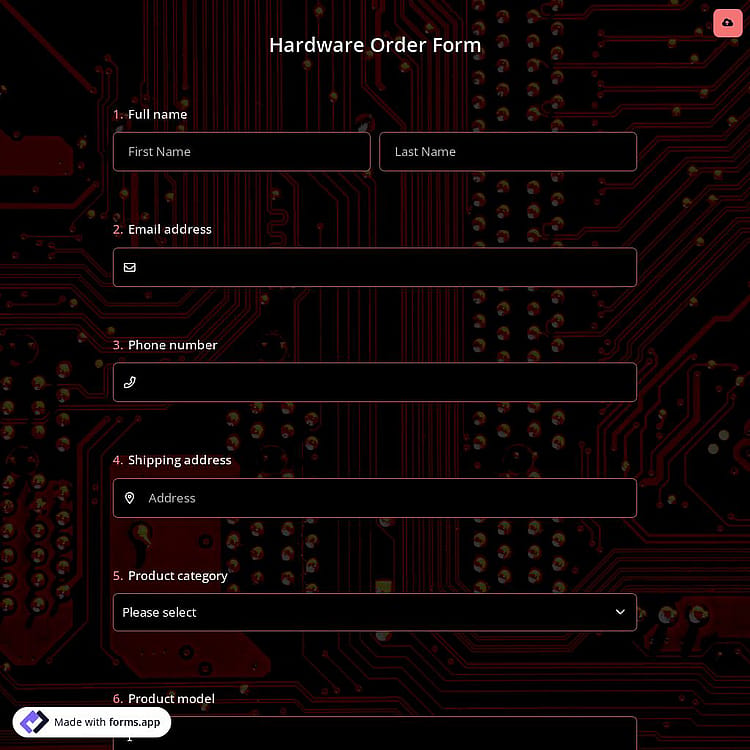 Hardware Order Form
